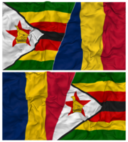 Chad and Zimbabwe Half Combined Flag with Cloth Bump Texture, Bilateral Relations, Peace and Conflict, 3D Rendering png