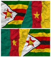 Cameroon and Zimbabwe Half Combined Flag with Cloth Bump Texture, Bilateral Relations, Peace and Conflict, 3D Rendering png