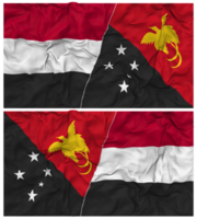 Papua New Guinea and Yemen Half Combined Flag with Cloth Bump Texture, Bilateral Relations, Peace and Conflict, 3D Rendering png