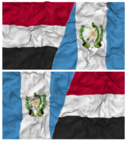 Guatemala y Yemen medio conjunto bandera con paño bache textura, bilateral relaciones, paz y conflicto, 3d representación png