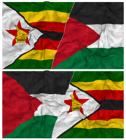 Palestina e Zimbábue metade combinado bandeira com pano colisão textura, bilateral relações, Paz e conflito, 3d Renderização png