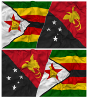 Papua New Guinea and Zimbabwe Half Combined Flag with Cloth Bump Texture, Bilateral Relations, Peace and Conflict, 3D Rendering png