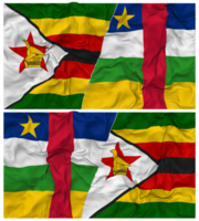 central afrikansk republik och zimbabwe halv kombinerad flagga med trasa stöta textur, bilateral relationer, fred och konflikt, 3d tolkning png