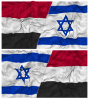 Israel und Jemen Hälfte kombiniert Flagge mit Stoff stoßen Textur, bilateral Beziehungen, Frieden und Konflikt, 3d Rendern png