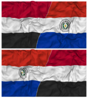 paraguay y Yemen medio conjunto bandera con paño bache textura, bilateral relaciones, paz y conflicto, 3d representación png