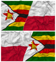 Polônia e Zimbábue metade combinado bandeira com pano colisão textura, bilateral relações, Paz e conflito, 3d Renderização png