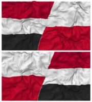 Polen en Jemen voor de helft gecombineerd vlag met kleding buil textuur, bilateraal relaties, vrede en conflict, 3d renderen png