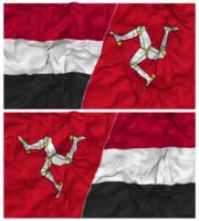 isla de hombre y Yemen medio conjunto bandera con paño bache textura, bilateral relaciones, paz y conflicto, 3d representación png