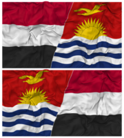 Kiribati e Iémen metade combinado bandeira com pano colisão textura, bilateral relações, Paz e conflito, 3d Renderização png