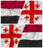 georgien och jemen halv kombinerad flagga med trasa stöta textur, bilateral relationer, fred och konflikt, 3d tolkning png