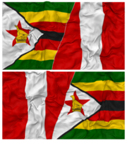 Peru en Zimbabwe voor de helft gecombineerd vlag met kleding buil textuur, bilateraal relaties, vrede en conflict, 3d renderen png