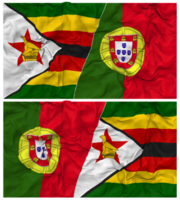 Portugal y Zimbabue medio conjunto bandera con paño bache textura, bilateral relaciones, paz y conflicto, 3d representación png