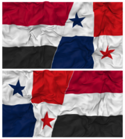 Panamá e Iémen metade combinado bandeira com pano colisão textura, bilateral relações, Paz e conflito, 3d Renderização png