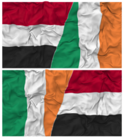 Irlande et Yémen moitié combiné drapeau avec tissu bosse texture, bilatéral rapports, paix et conflit, 3d le rendu png