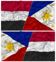 philippines et Yémen moitié combiné drapeau avec tissu bosse texture, bilatéral rapports, paix et conflit, 3d le rendu png