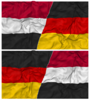 Alemania y Yemen medio conjunto bandera con paño bache textura, bilateral relaciones, paz y conflicto, 3d representación png