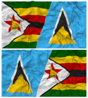 Heilige lucia und Zimbabwe Hälfte kombiniert Flagge mit Stoff stoßen Textur, bilateral Beziehungen, Frieden und Konflikt, 3d Rendern png