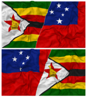 Samoa und Zimbabwe Hälfte kombiniert Flagge mit Stoff stoßen Textur, bilateral Beziehungen, Frieden und Konflikt, 3d Rendern png