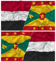 grenada och jemen halv kombinerad flagga med trasa stöta textur, bilateral relationer, fred och konflikt, 3d tolkning png