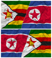 North Korea and Zimbabwe Half Combined Flag with Cloth Bump Texture, Bilateral Relations, Peace and Conflict, 3D Rendering png