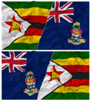 caimão ilhas e Zimbábue metade combinado bandeira com pano colisão textura, bilateral relações, Paz e conflito, 3d Renderização png