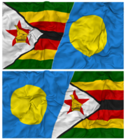 Palau and Zimbabwe Half Combined Flag with Cloth Bump Texture, Bilateral Relations, Peace and Conflict, 3D Rendering png