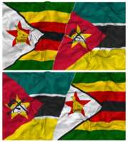 Mozambique en Zimbabwe voor de helft gecombineerd vlag met kleding buil textuur, bilateraal relaties, vrede en conflict, 3d renderen png