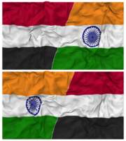 Inde et Yémen moitié combiné drapeau avec tissu bosse texture, bilatéral rapports, paix et conflit, 3d le rendu png