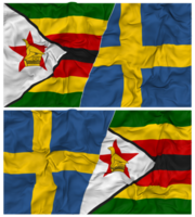 Suecia y Zimbabue medio conjunto bandera con paño bache textura, bilateral relaciones, paz y conflicto, 3d representación png