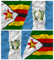 Guatemala y Zimbabue medio conjunto bandera con paño bache textura, bilateral relaciones, paz y conflicto, 3d representación png