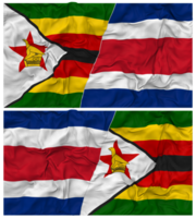 costa rica et Zimbabwe moitié combiné drapeau avec tissu bosse texture, bilatéral rapports, paix et conflit, 3d le rendu png