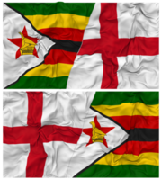 Engeland en Zimbabwe voor de helft gecombineerd vlag met kleding buil textuur, bilateraal relaties, vrede en conflict, 3d renderen png