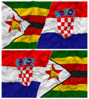 Croácia e Zimbábue metade combinado bandeira com pano colisão textura, bilateral relações, Paz e conflito, 3d Renderização png