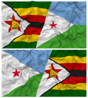 Dschibuti und Zimbabwe Hälfte kombiniert Flagge mit Stoff stoßen Textur, bilateral Beziehungen, Frieden und Konflikt, 3d Rendern png