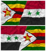 Syrië en Zimbabwe voor de helft gecombineerd vlag met kleding buil textuur, bilateraal relaties, vrede en conflict, 3d renderen png