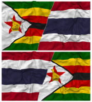 Thailand and Zimbabwe Half Combined Flag with Cloth Bump Texture, Bilateral Relations, Peace and Conflict, 3D Rendering png