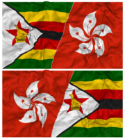 hong kong och zimbabwe halv kombinerad flagga med trasa stöta textur, bilateral relationer, fred och konflikt, 3d tolkning png