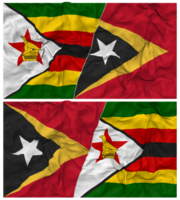 leste timor e Zimbábue metade combinado bandeira com pano colisão textura, bilateral relações, Paz e conflito, 3d Renderização png