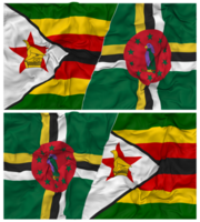 Dominique et Zimbabwe moitié combiné drapeau avec tissu bosse texture, bilatéral rapports, paix et conflit, 3d le rendu png