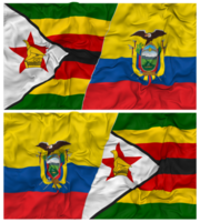 Equador e Zimbábue metade combinado bandeira com pano colisão textura, bilateral relações, Paz e conflito, 3d Renderização png