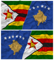 kosovo und Zimbabwe Hälfte kombiniert Flagge mit Stoff stoßen Textur, bilateral Beziehungen, Frieden und Konflikt, 3d Rendern png