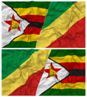 congo y Zimbabue medio conjunto bandera con paño bache textura, bilateral relaciones, paz y conflicto, 3d representación png