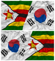 Süd Korea und Zimbabwe Hälfte kombiniert Flagge mit Stoff stoßen Textur, bilateral Beziehungen, Frieden und Konflikt, 3d Rendern png