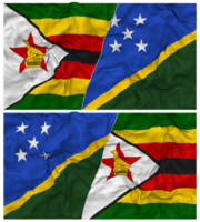 Solomon Islands and Zimbabwe Half Combined Flag with Cloth Bump Texture, Bilateral Relations, Peace and Conflict, 3D Rendering png