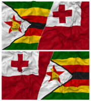 Tonga and Zimbabwe Half Combined Flag with Cloth Bump Texture, Bilateral Relations, Peace and Conflict, 3D Rendering png
