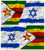 Israel y Zimbabue medio conjunto bandera con paño bache textura, bilateral relaciones, paz y conflicto, 3d representación png