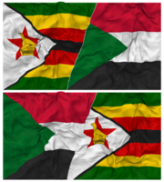 Sudan and Zimbabwe Half Combined Flag with Cloth Bump Texture, Bilateral Relations, Peace and Conflict, 3D Rendering png