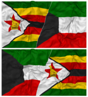 Koweit et Zimbabwe moitié combiné drapeau avec tissu bosse texture, bilatéral rapports, paix et conflit, 3d le rendu png