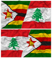 Líbano y Zimbabue medio conjunto bandera con paño bache textura, bilateral relaciones, paz y conflicto, 3d representación png