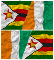 Ivory Coast and Zimbabwe Half Combined Flag with Cloth Bump Texture, Bilateral Relations, Peace and Conflict, 3D Rendering png
